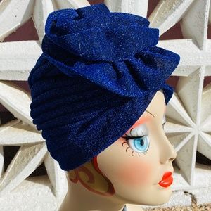 Royal Blue Gorgeous sparkle metallic flower turban